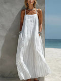 Women's Simple Striped Cotton-linen Strap Dress