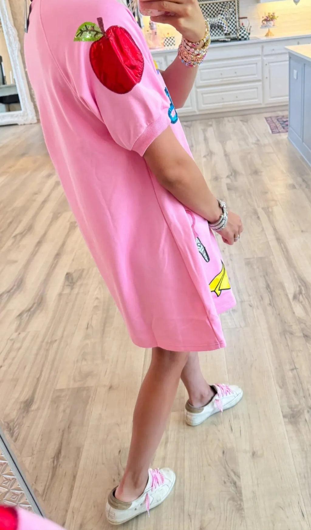 Cute Teacher Stationery Graphic Polo Collar Mini T‐Shirt Dress Women