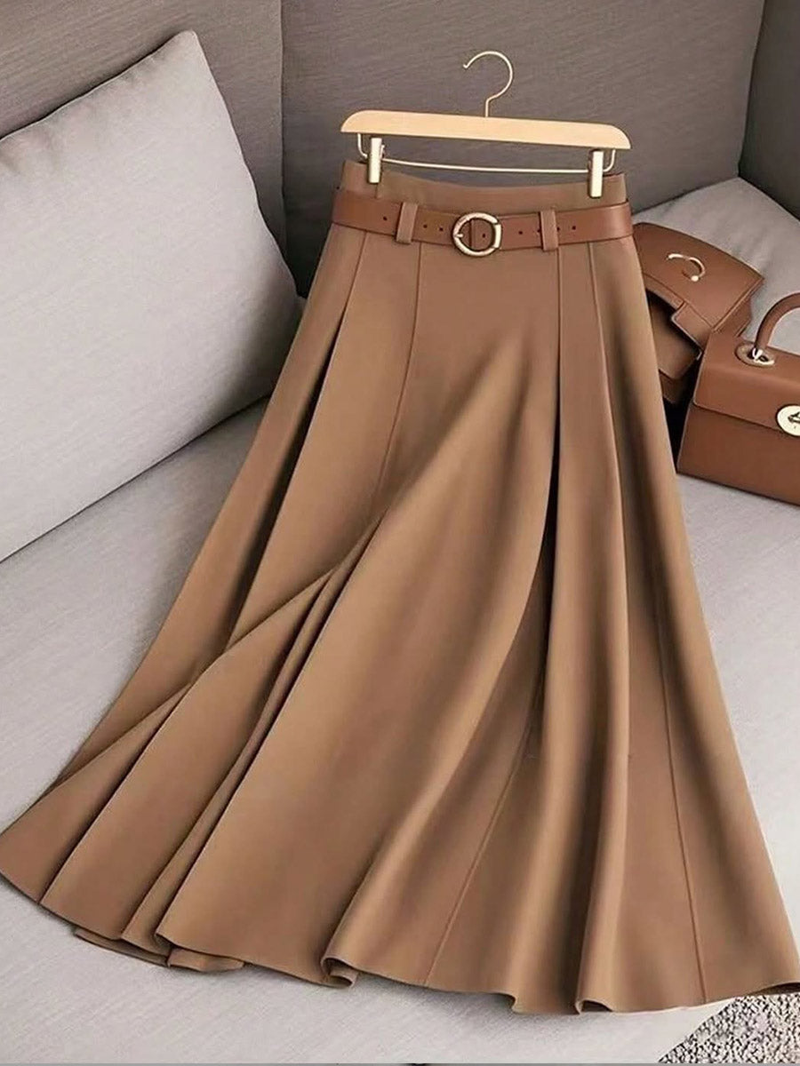Women's Solid Color High Waist A-Line Casual Skirt