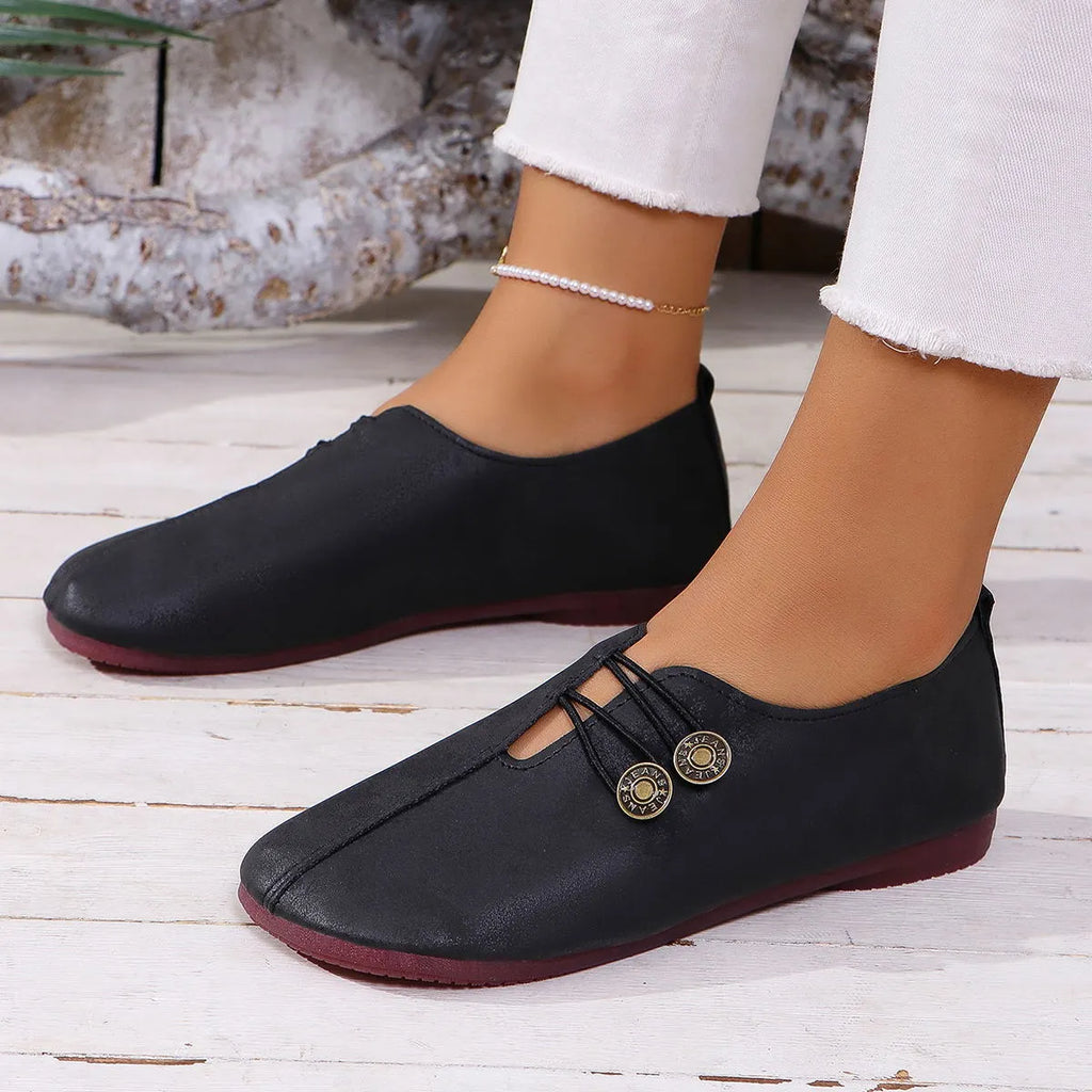 Women's Elegant soft sole round toe buckle decoration Flat Shoes