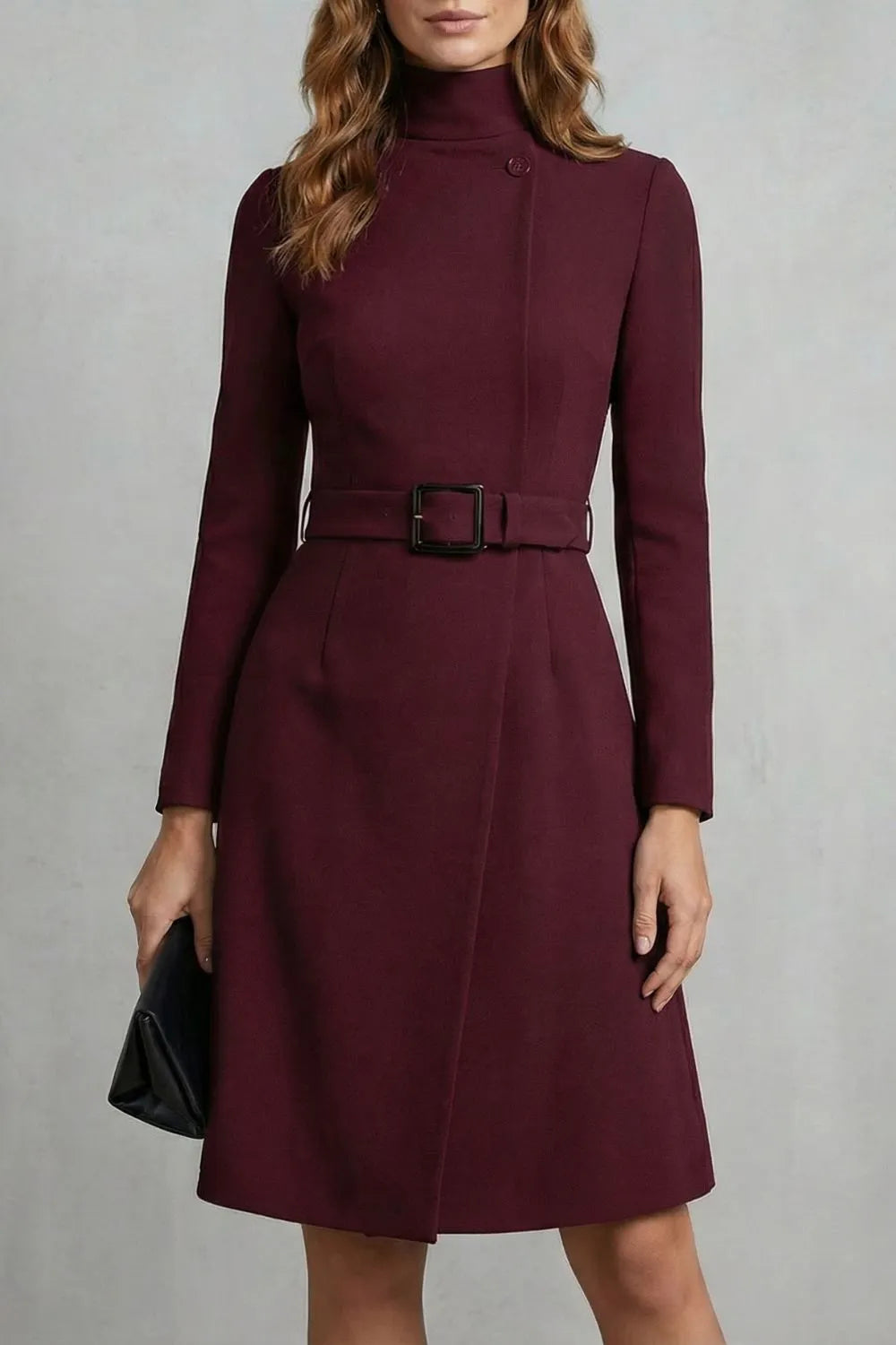 Asymmetric belted waist – A-line midi dress