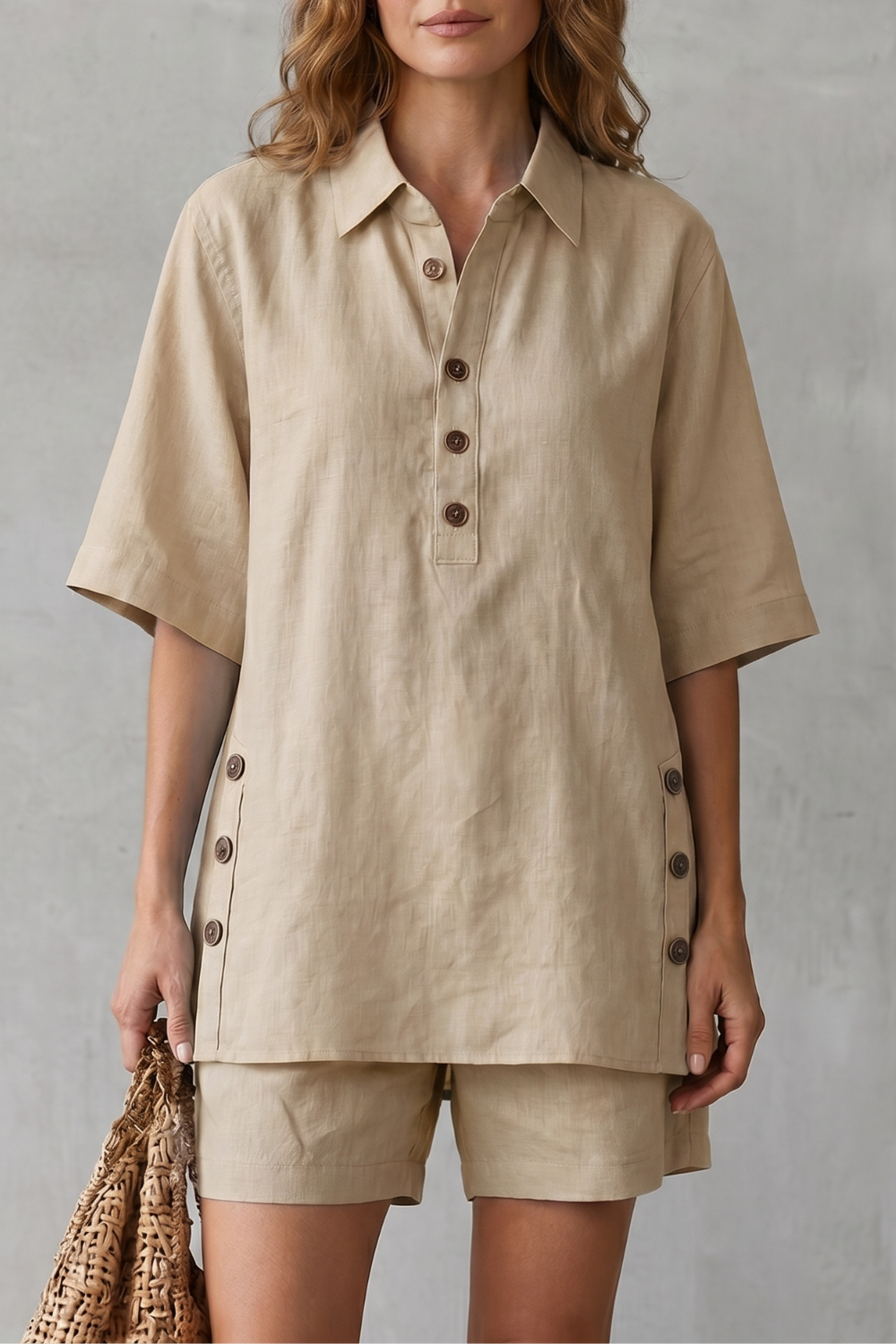 Relaxed button-detail comfort – Shorts set