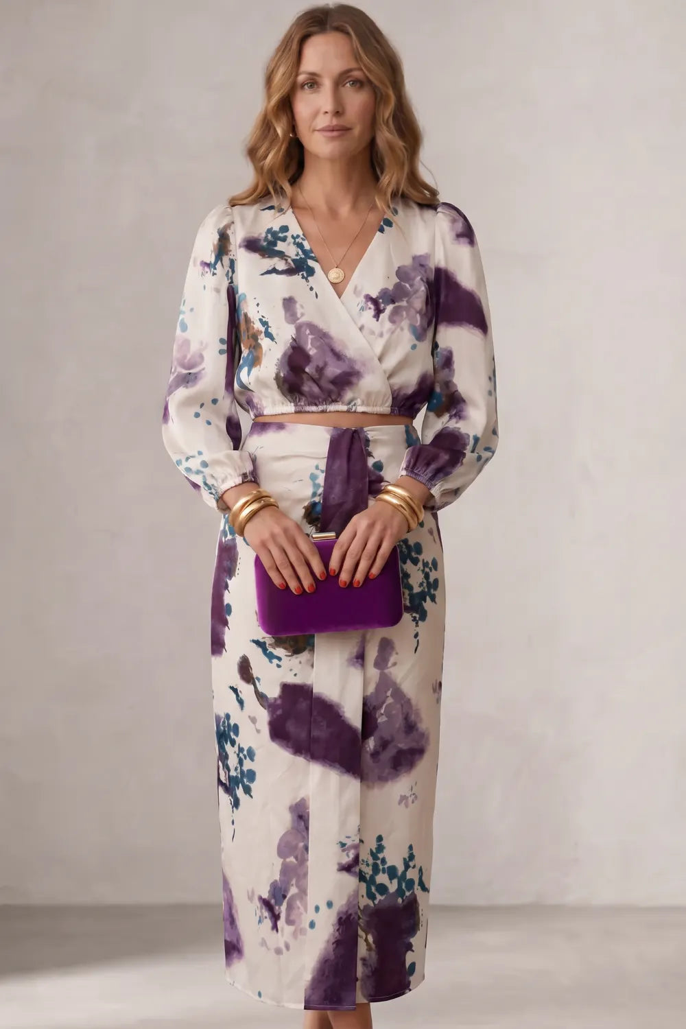 Watercolour floral elegance – Blouse & skirt set