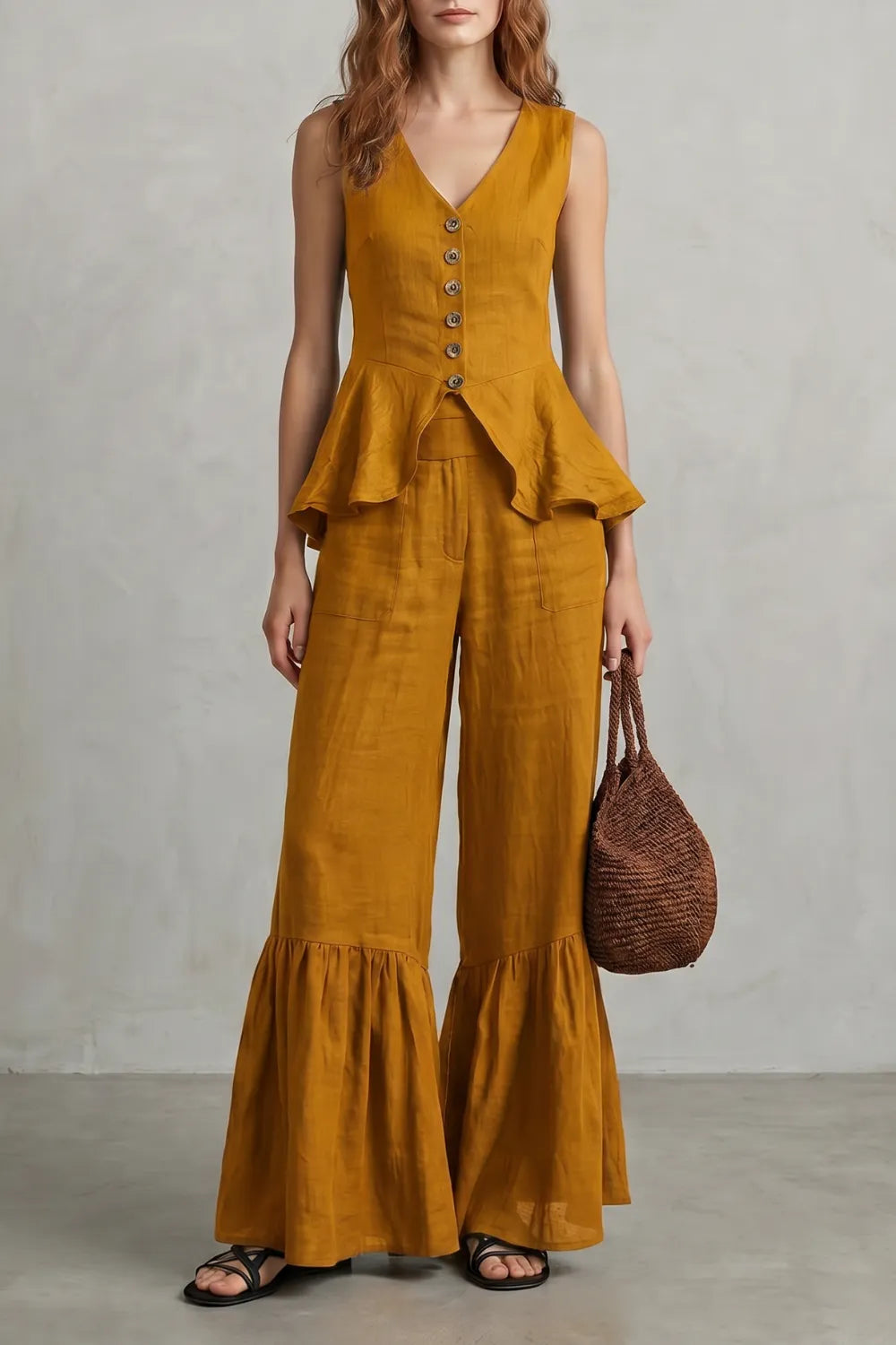 Ruffled resort elegance – Trouser set