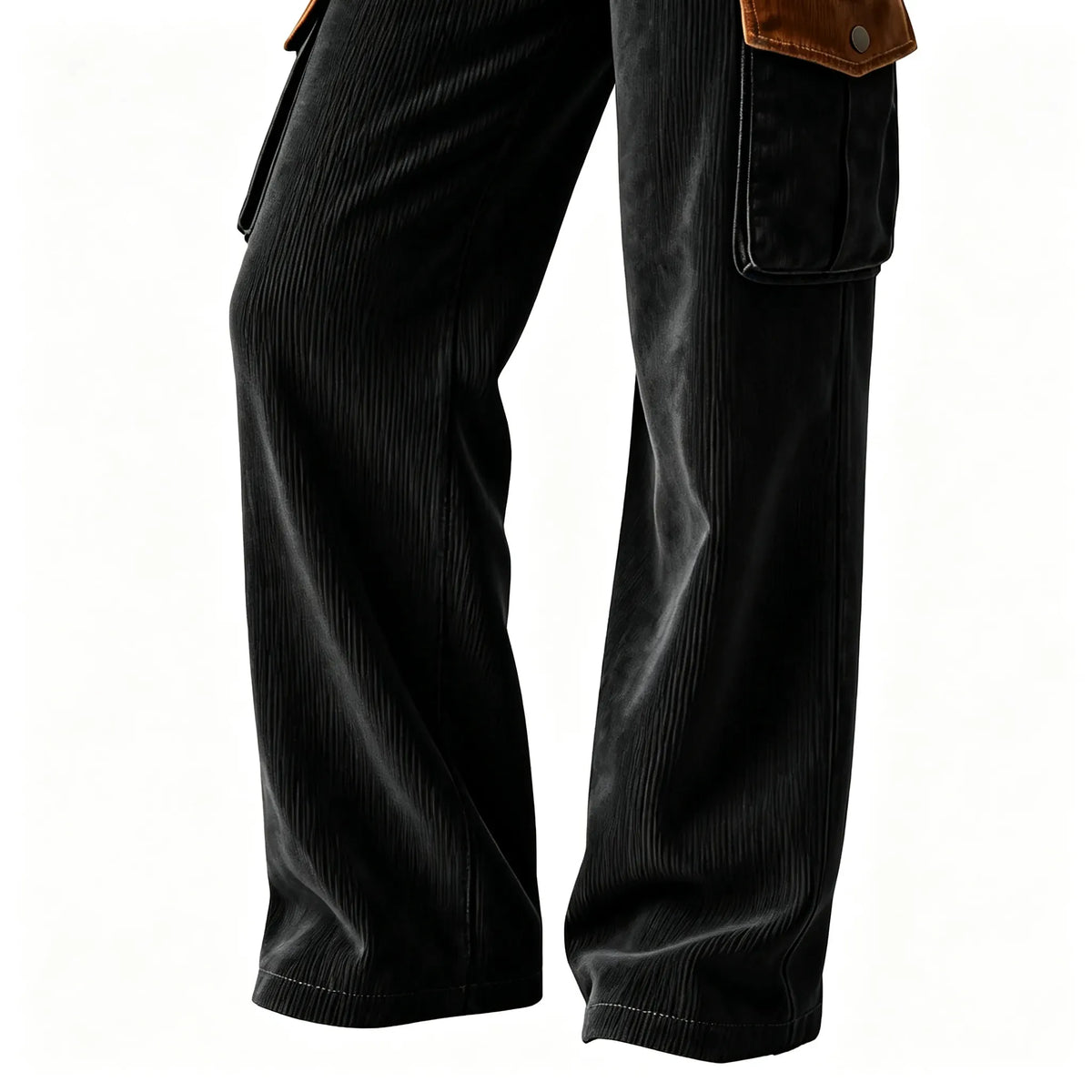 Women's Vintage Corduroy Contrast Multi-Pocket Cargo Pants Trousers