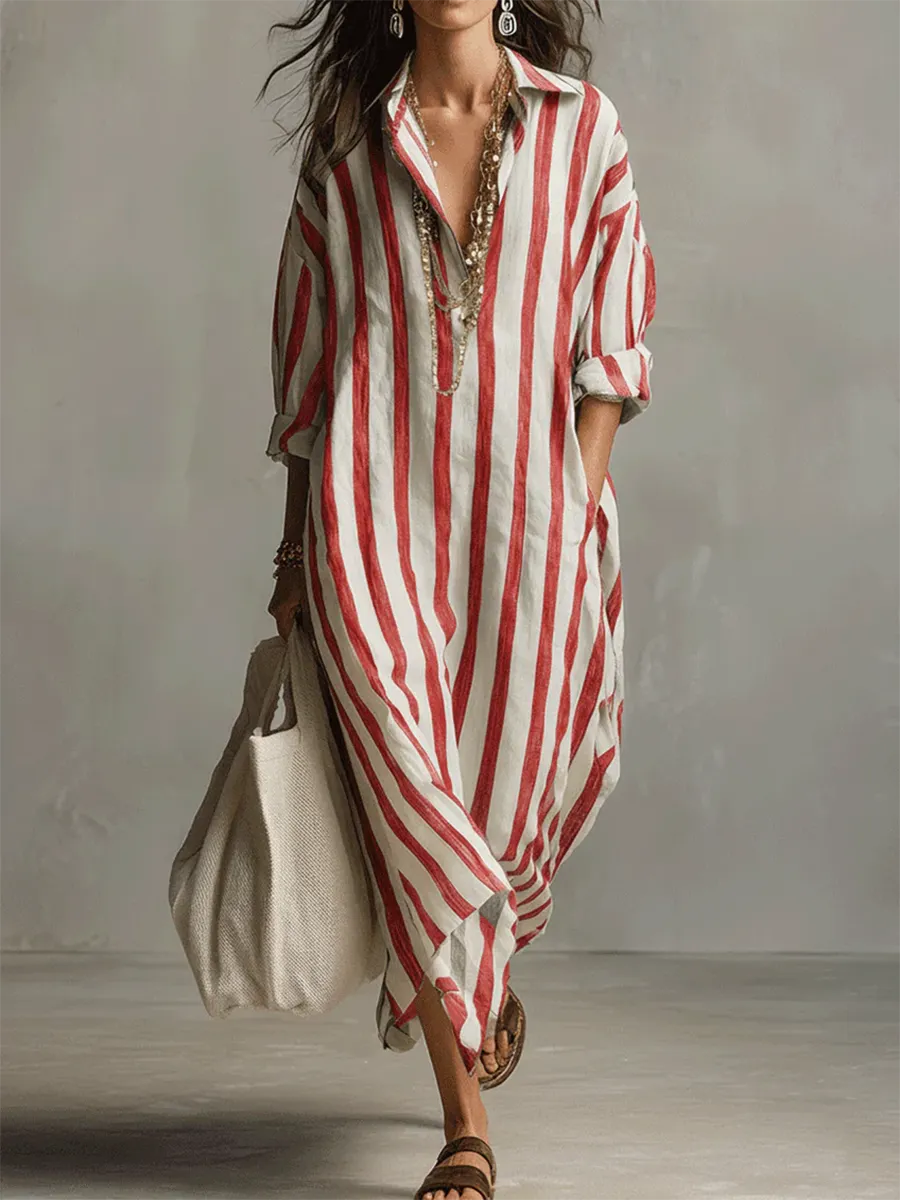 Casual And Cozy Striped Linen-cotton Dress