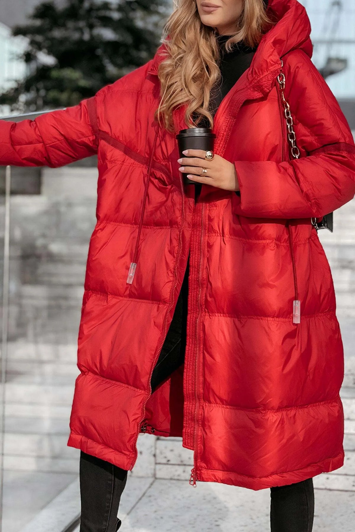 Women's Hooded Long Sleeve Mid-length Cotton Coat