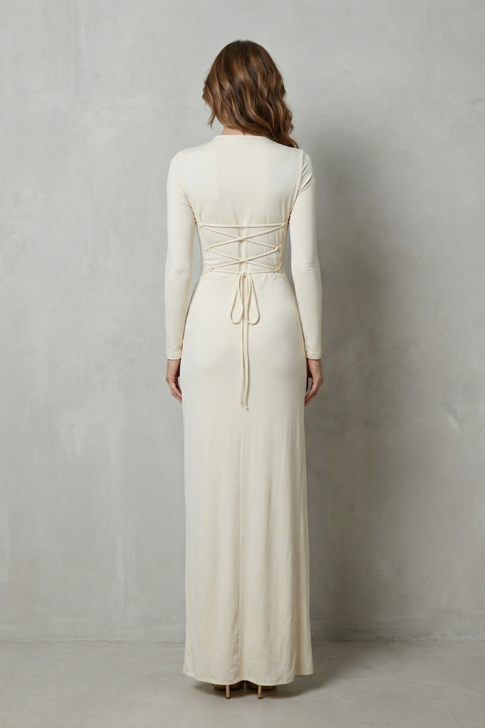 Sculpted side drape – Long sleeve maxi gown