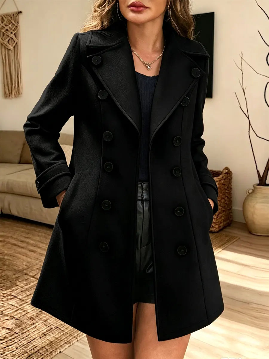Retro Art Casual Double‐breasted Lapel Wool-blend Stylish Long Sleeve Coat