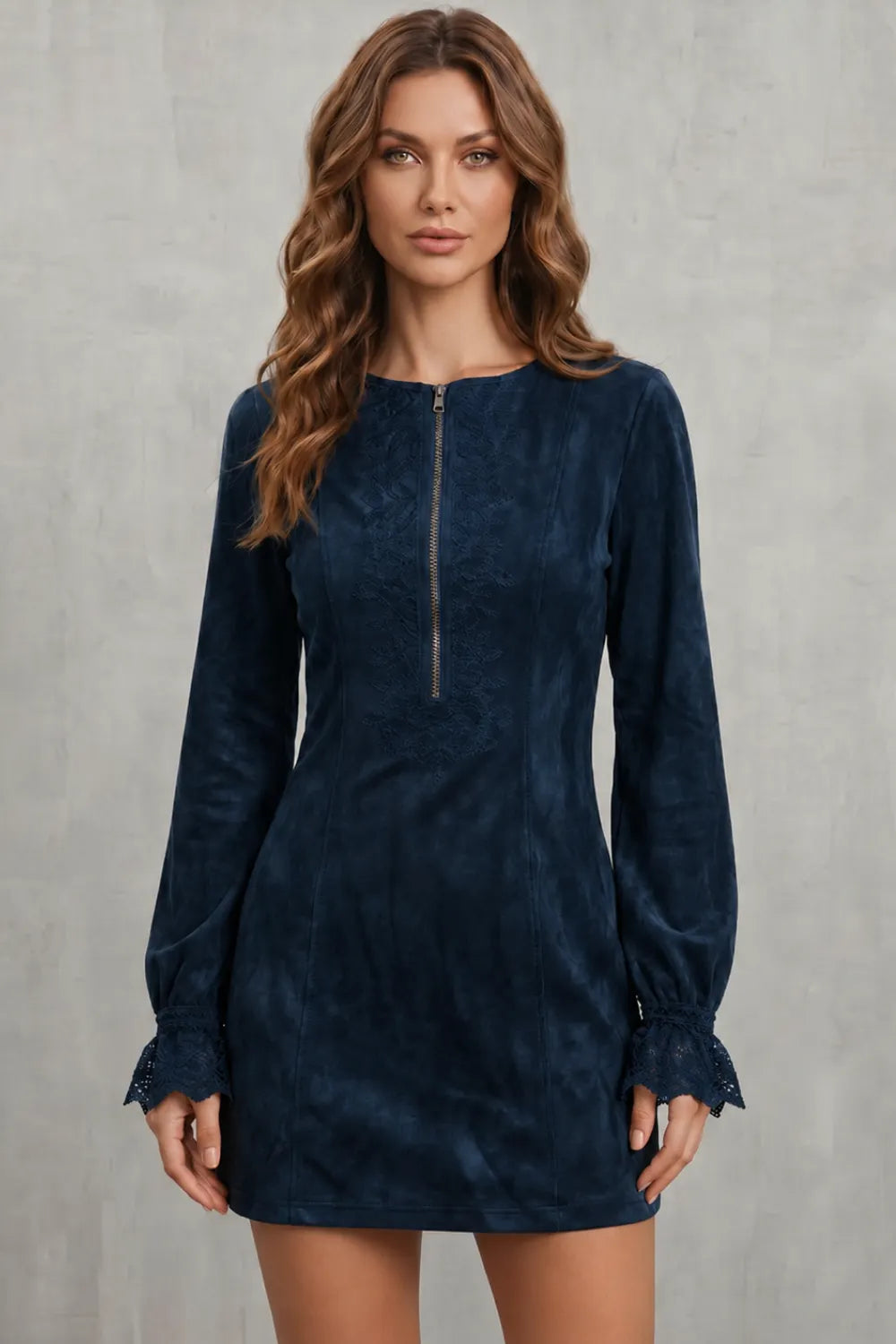 Embroidered detail – Zip-front mini dress