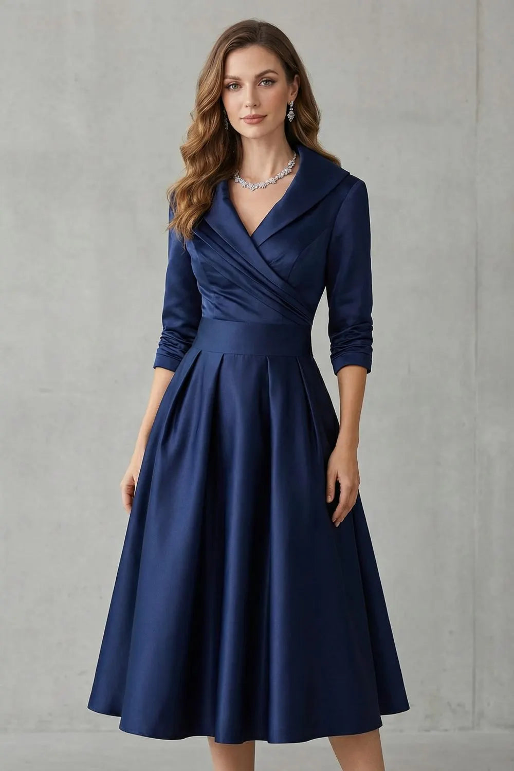 Draped collar elegance – Midi dress