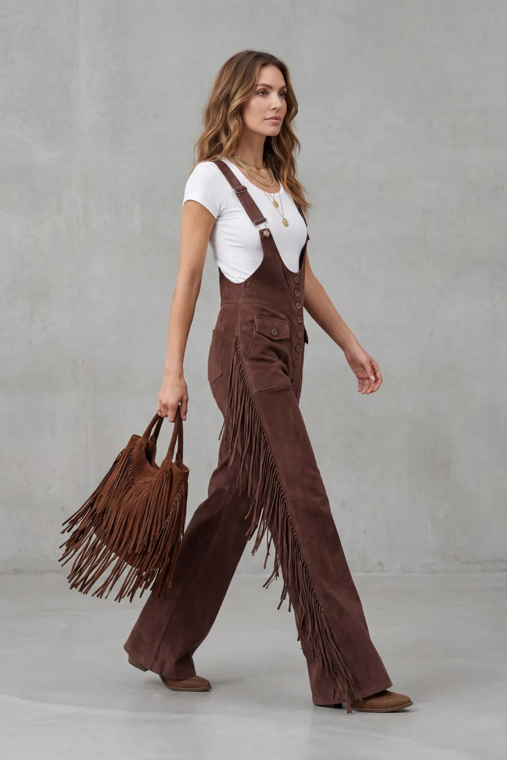 Western fringe detail – Flared overalls