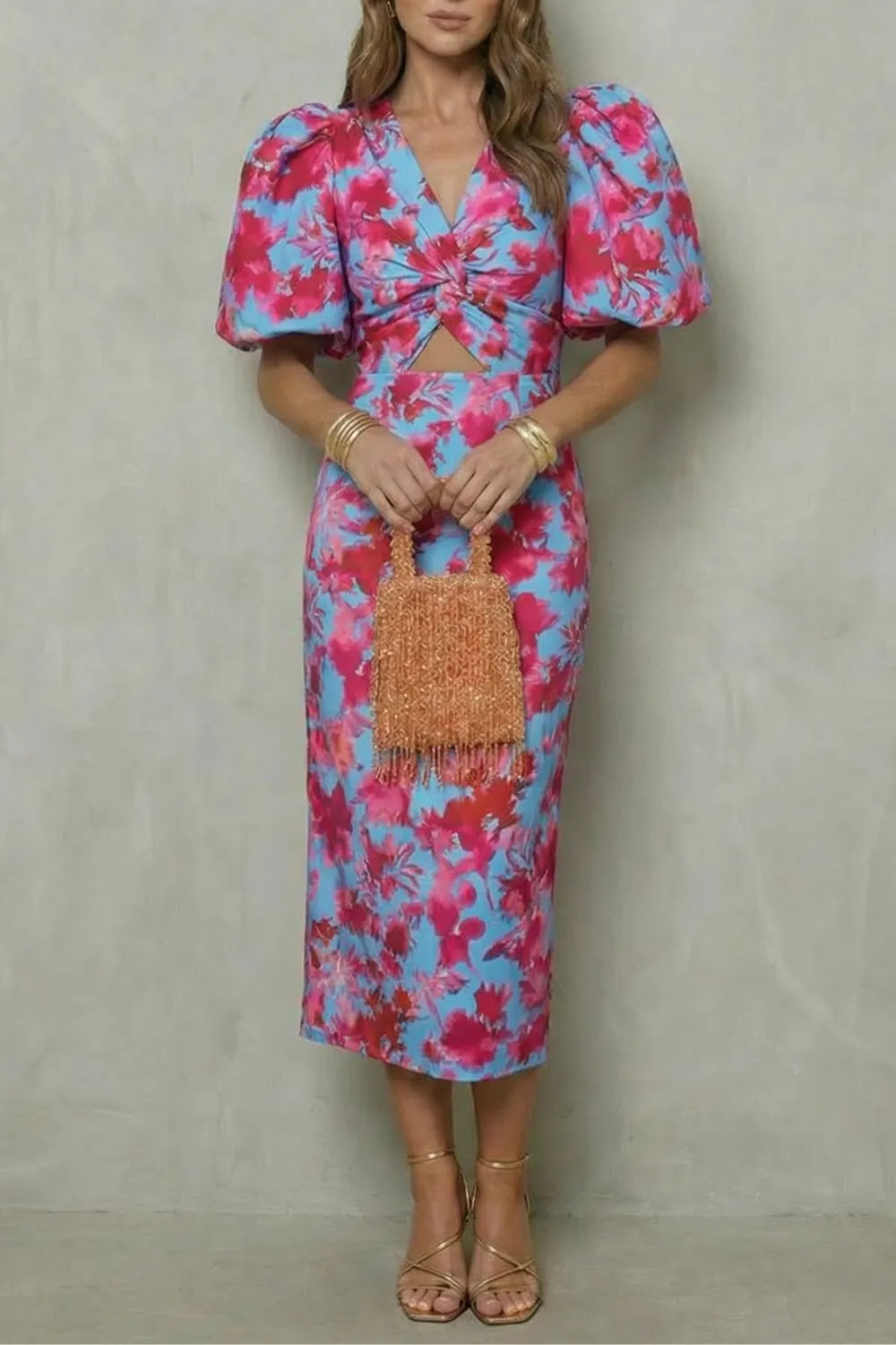 Bold abstract statement – Puff sleeve midi dress