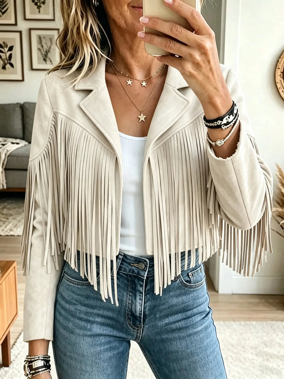 Women's Western Suede Fringe Cropped Jacket
