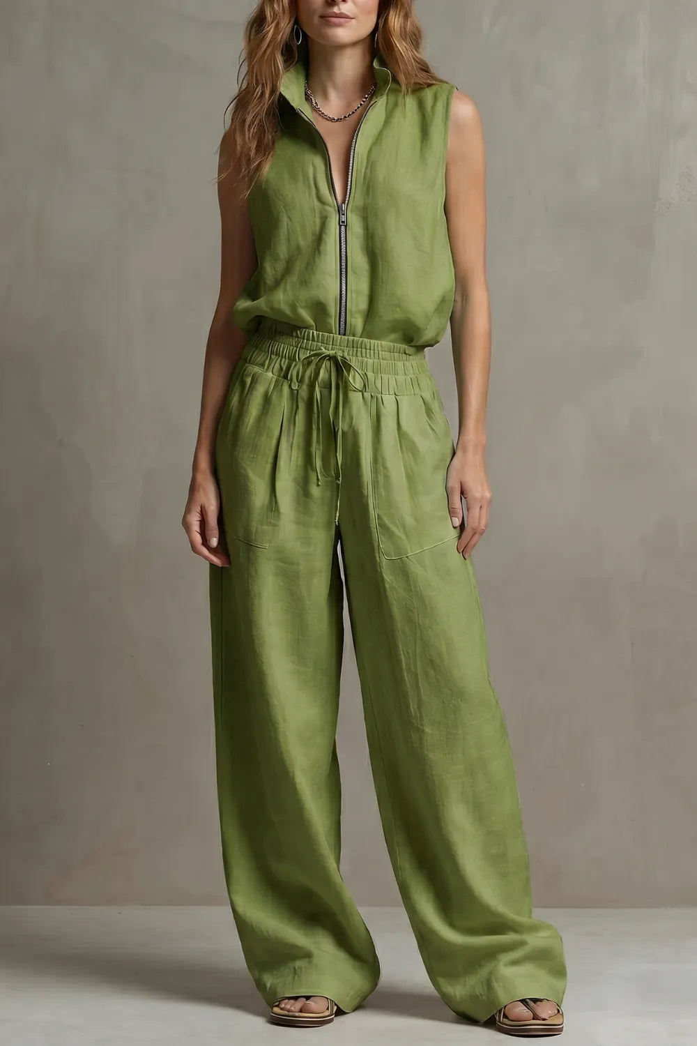 Relaxed zip-front elegance – Trouser set