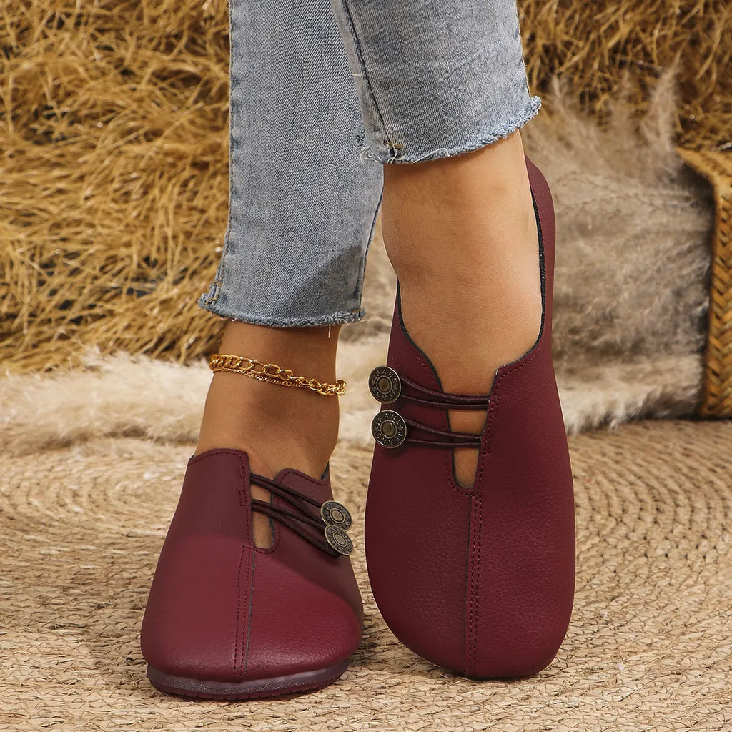 Women's Elegant soft sole round toe buckle decoration Flat Shoes