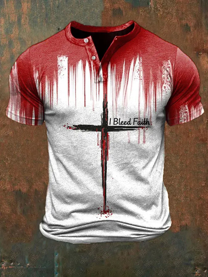 Men'S Casual Blood Stain Faith Print Short Sleeve T-Shirt
