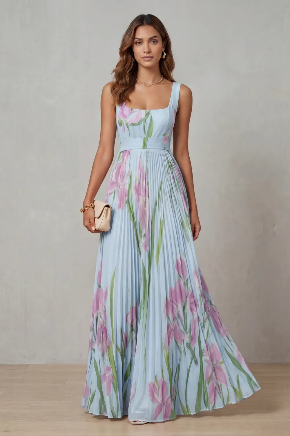 Watercolor floral – Pleated maxi dress