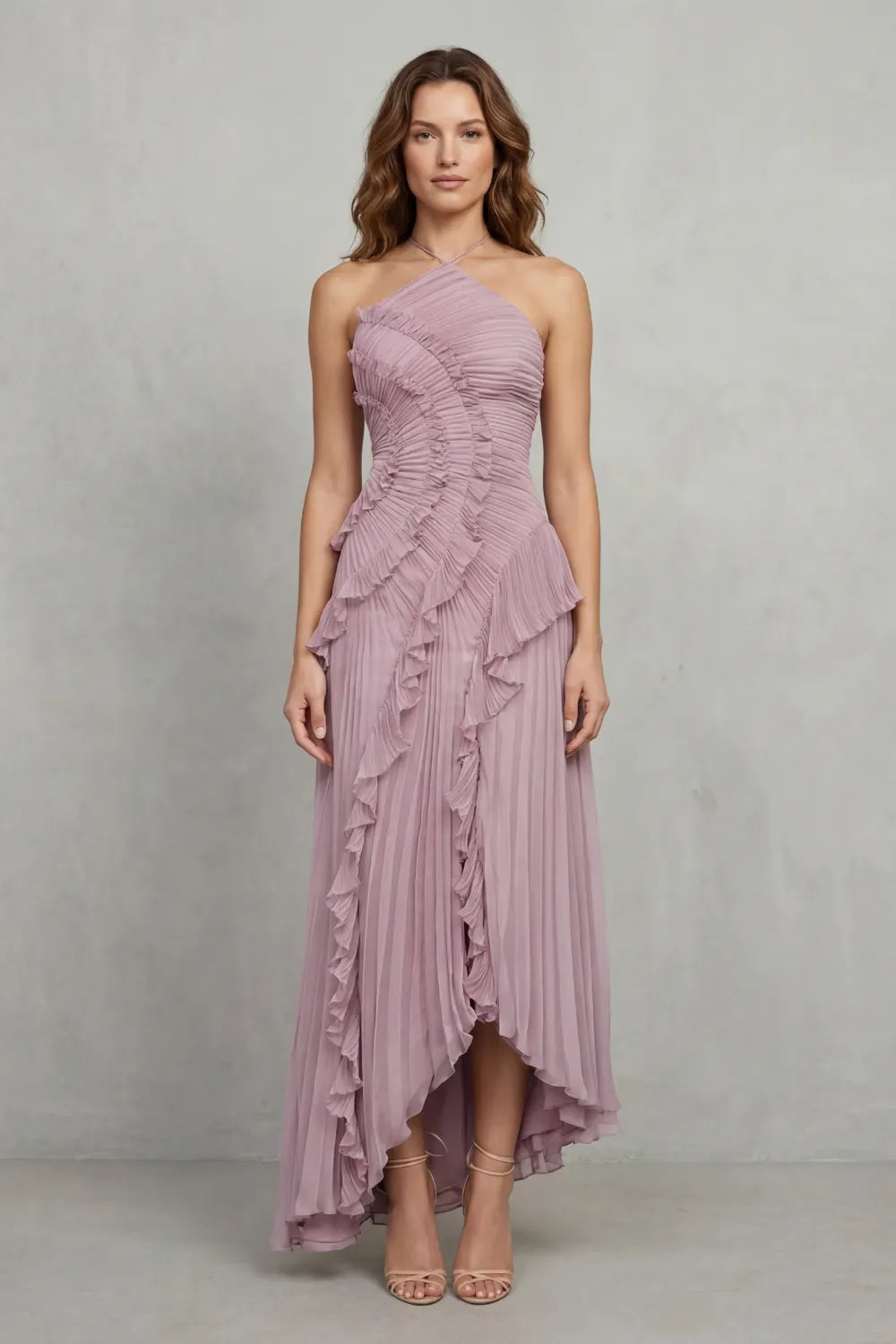 Sculpted pleats – One-shoulder midi dress