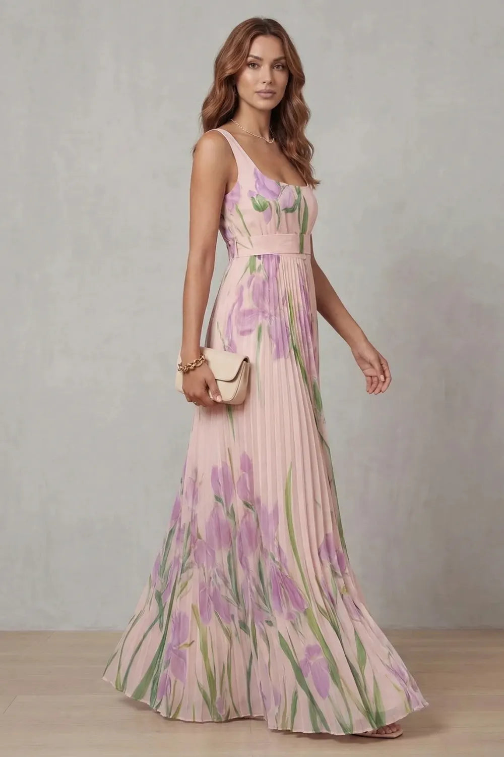 Watercolor floral – Pleated maxi dress