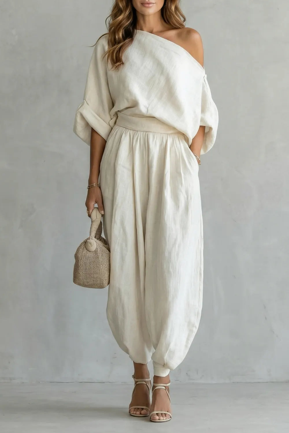 Relaxed off shoulder elegance – Two piece set