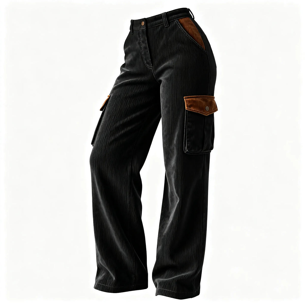 Women's Vintage Corduroy Contrast Multi-Pocket Cargo Pants Trousers