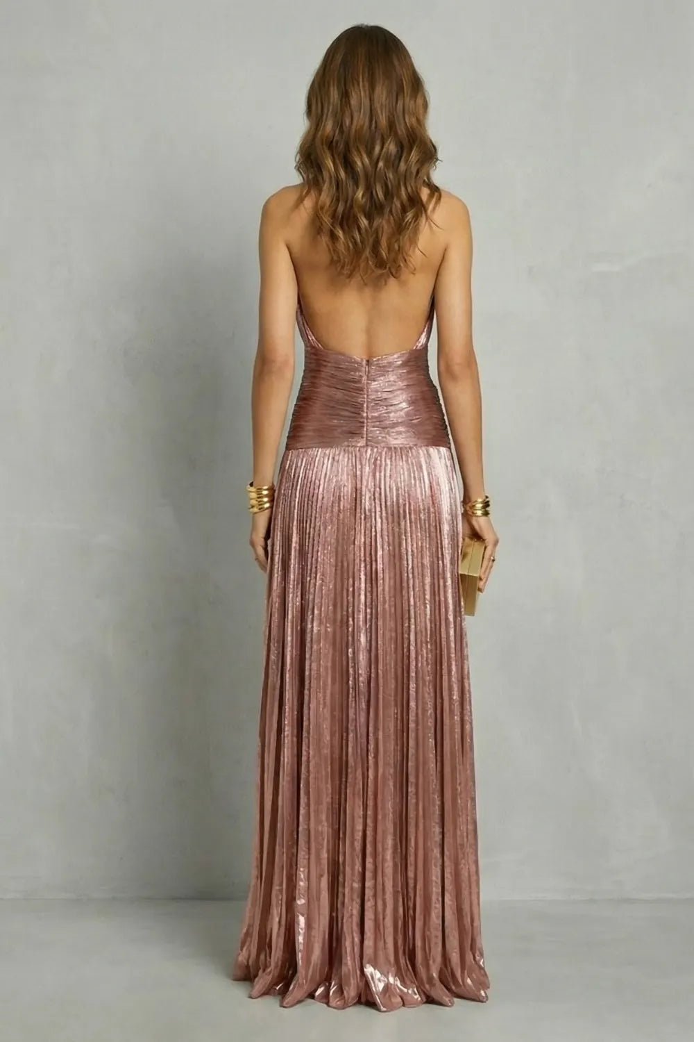 Metallic draped elegance – Maxi dress