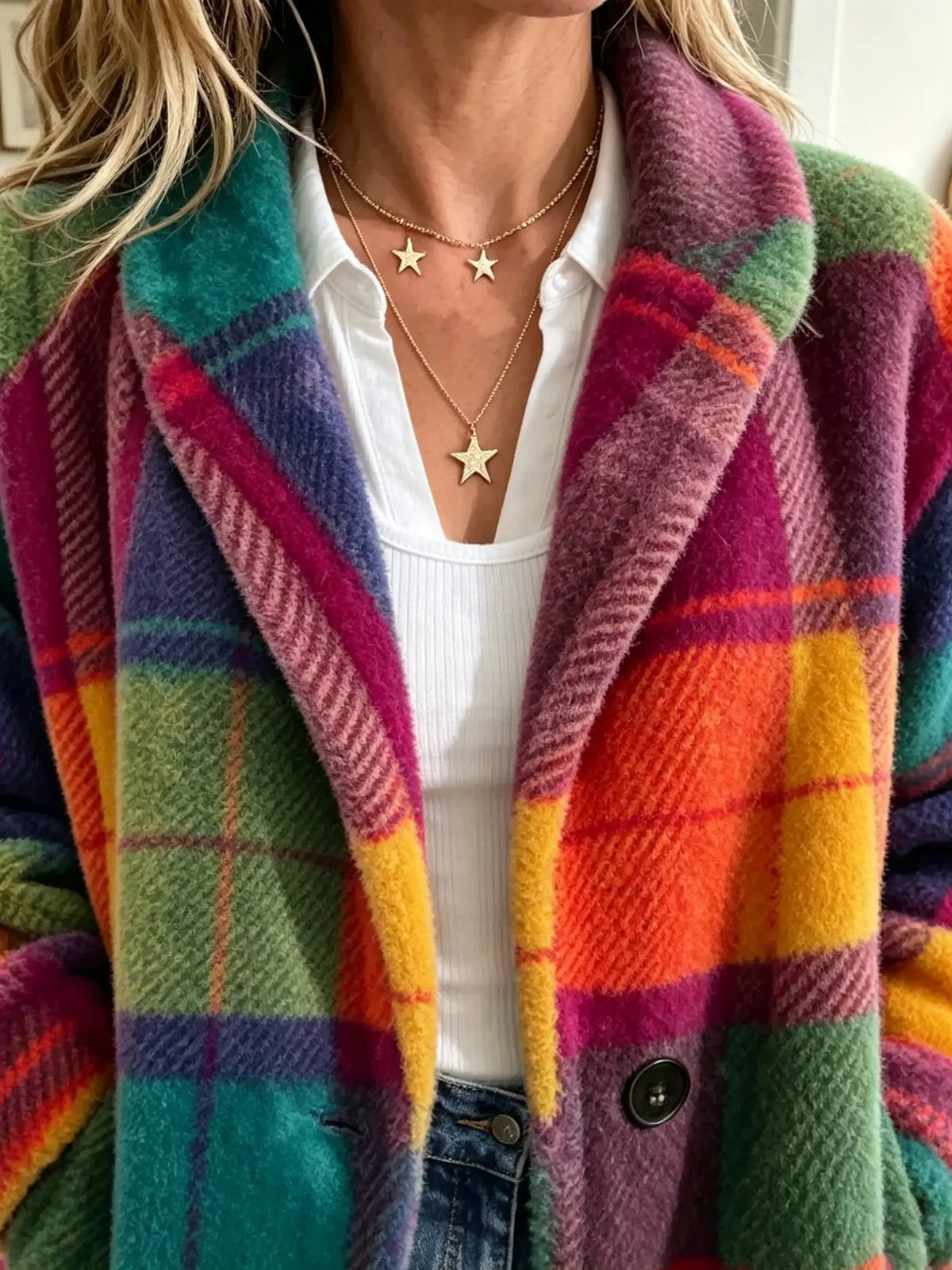 Women's Multi-Color Plaid Coat