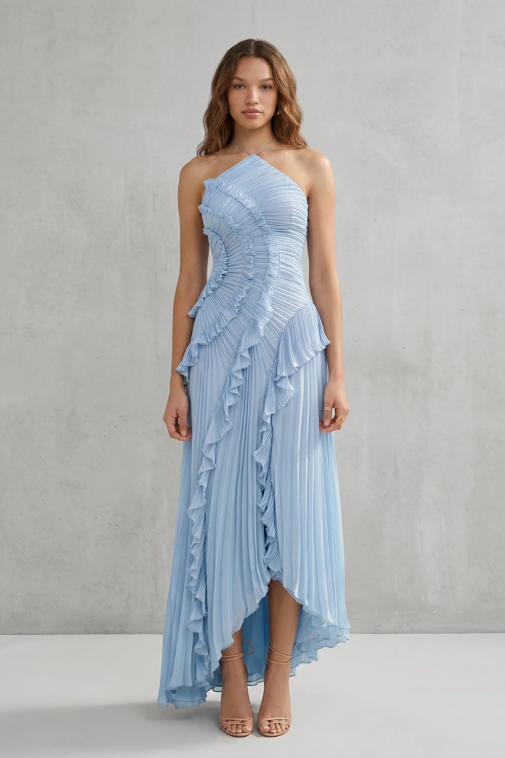 Sculpted pleats – One-shoulder midi dress