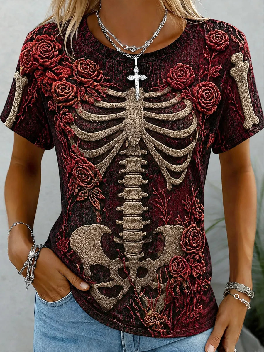 Women's Halloween Art Print Casual T-Shirt