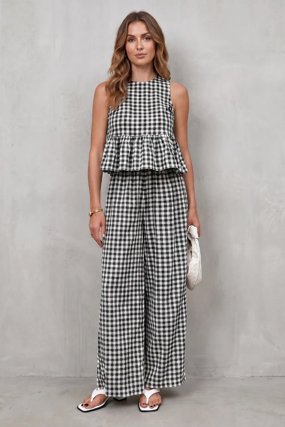 Charming gingham pattern – Two-piece trouser set