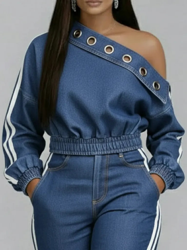 Casual And Sexy Off-the-shoulder Denim Top