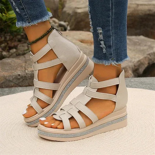 Women's wedge heel rhinestone platform orthotic sandals
