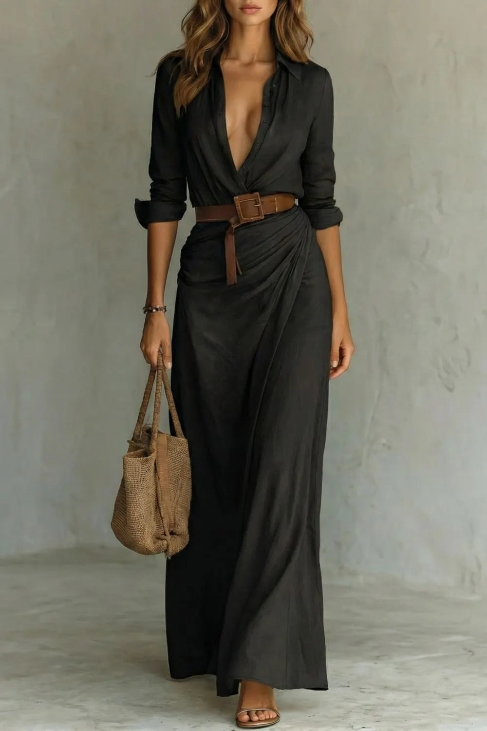 Button-down wrap dress – Belted maxi dress