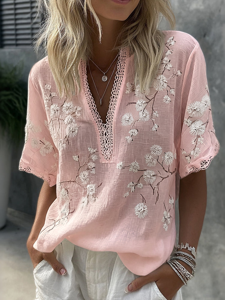Women's Vintage Japanese Plum Blossom Short Sleeve Casual T-shirt