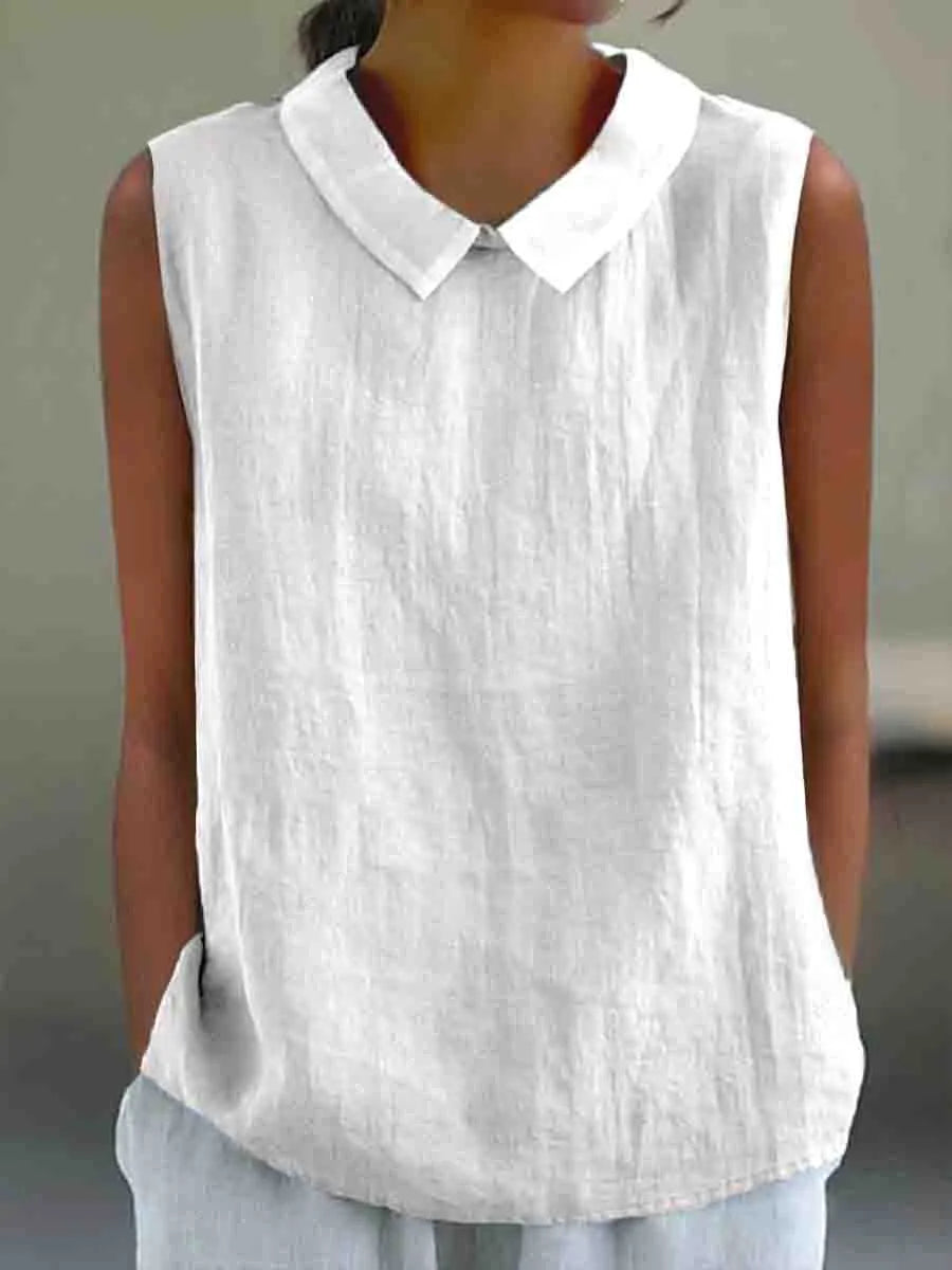 Women's Casual Cotton And Linen Peter Pan Tank Top