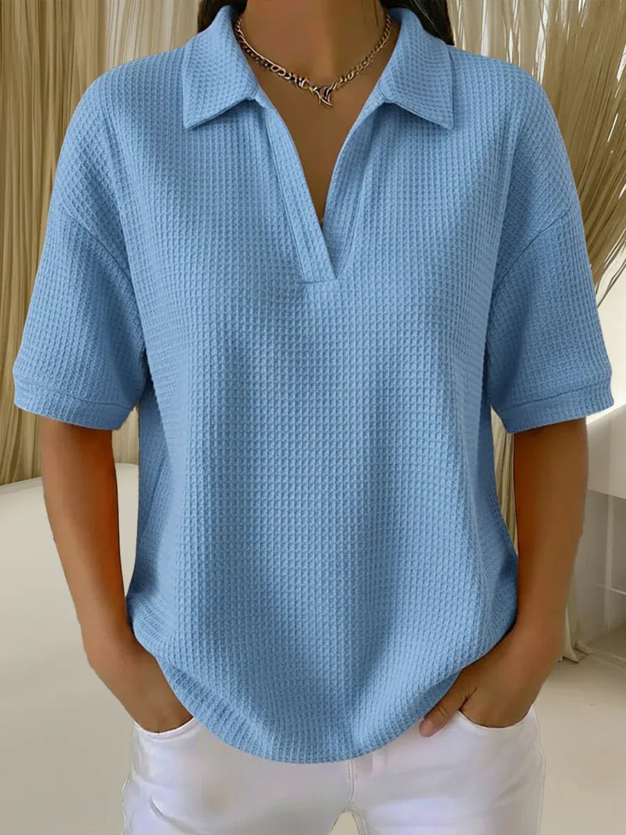 Casual Waffle-knit Short-sleeved Cotton Top