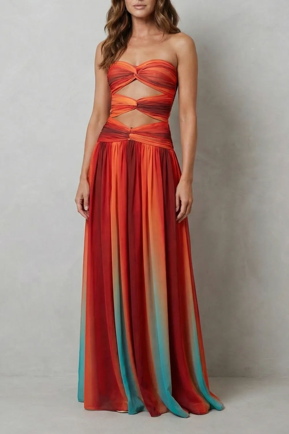Sunset ombré allure – Strapless maxi dress