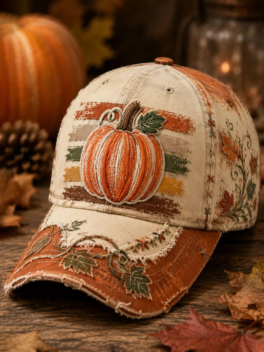 Autumn Pumpkin Vintage Patchwork Baseball Cap