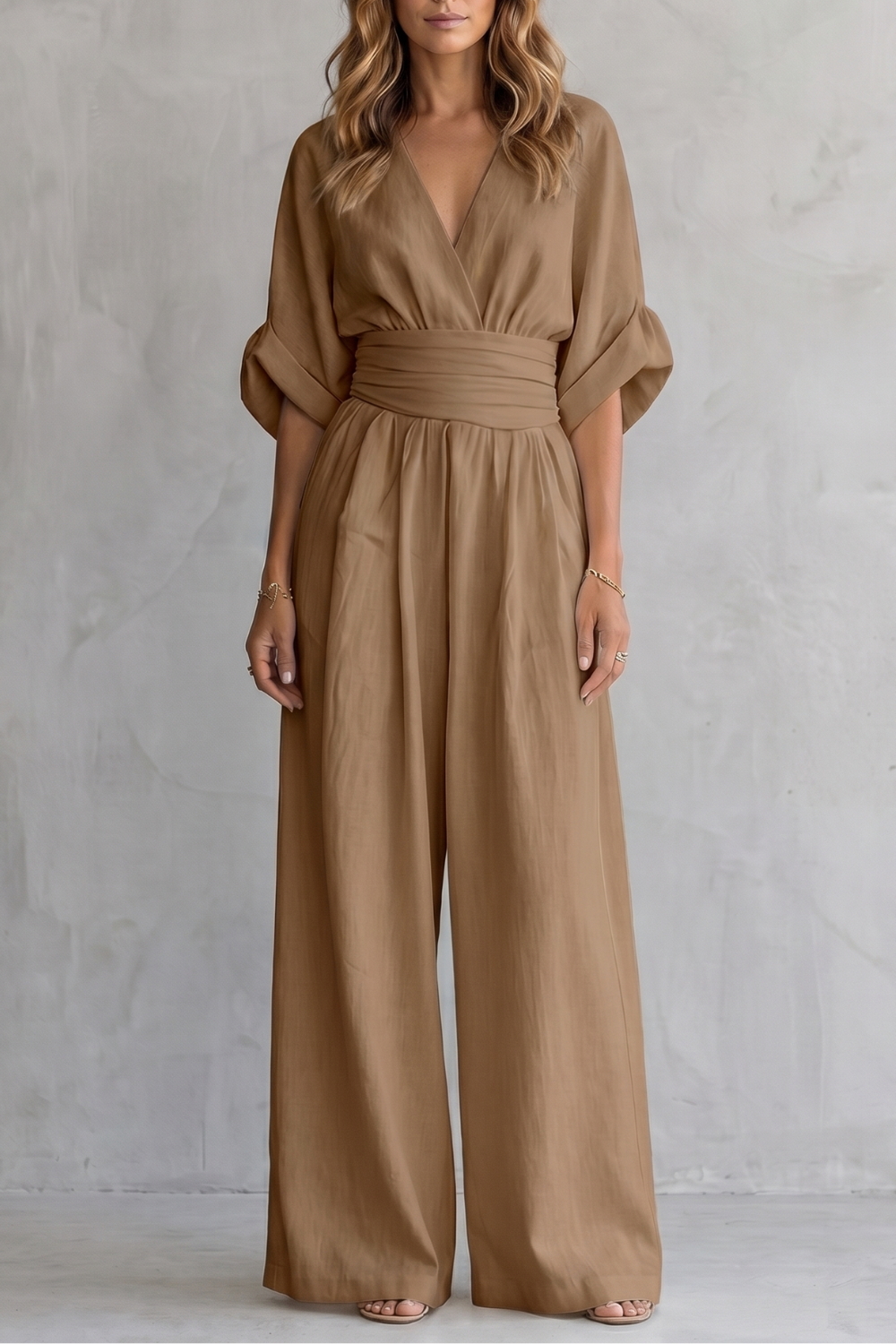 Draped waist elegance – Wide-leg jumpsuit