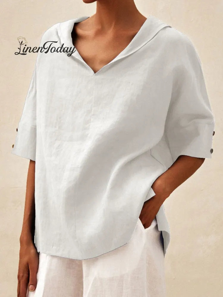 Women's Casual Linen V-neck Shirt