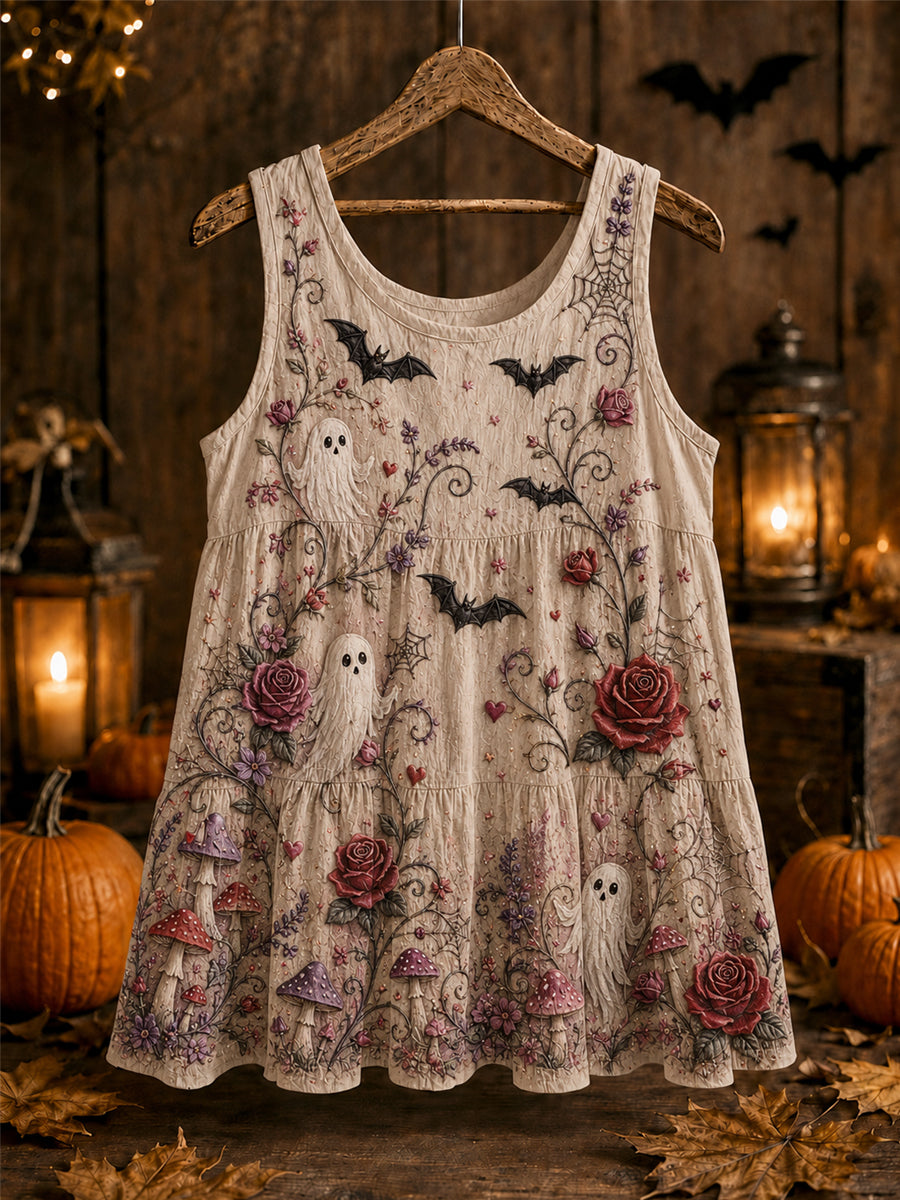 Women's Halloween Ghost Floral Print Sleeveless Tank Top
