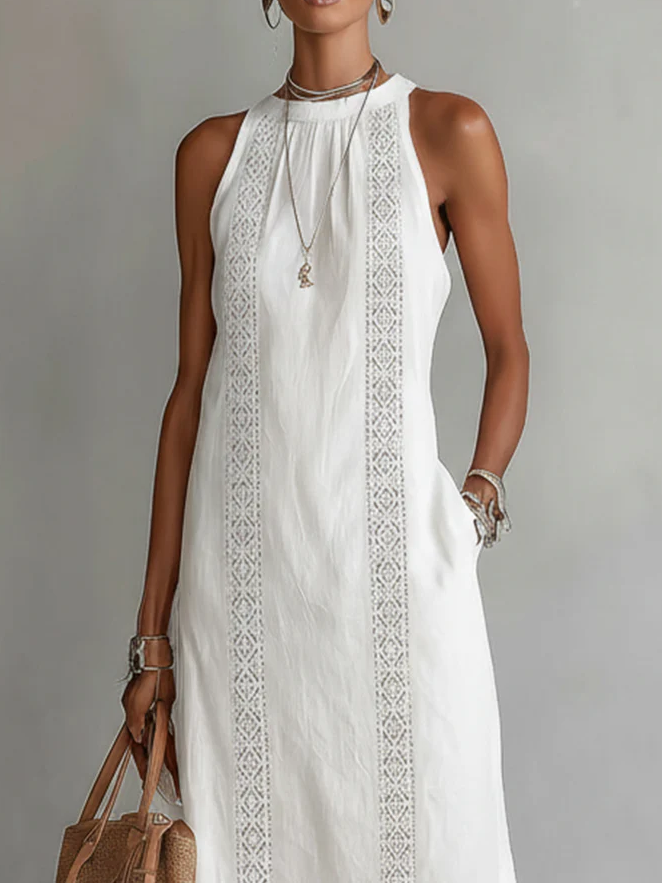 ?? Retro Cozy Lace Minimalist Linen Dress — Timeless. Elegant. Effortlessly You.