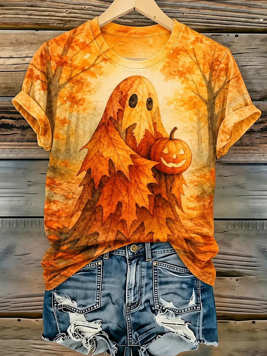 Women's Halloween Ghost Print Casual T-Shirt