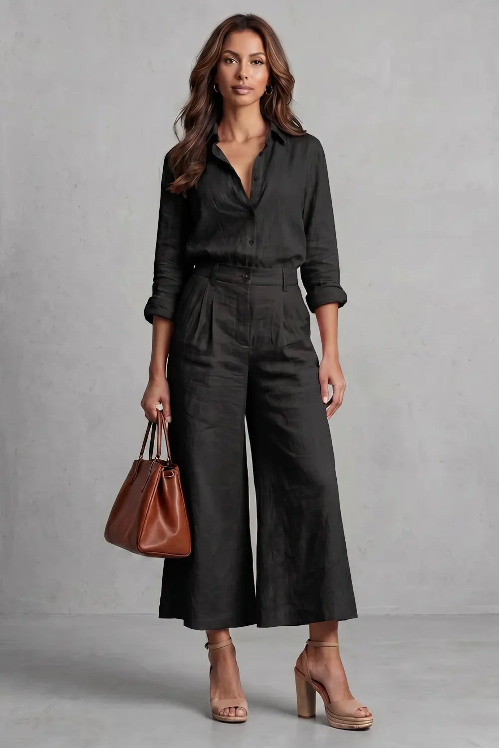 Soft linen finish – Wide-leg co-ord set