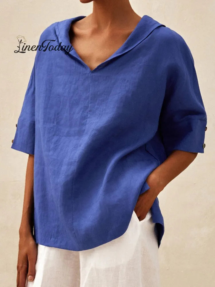 Women's Casual Linen V-neck Shirt