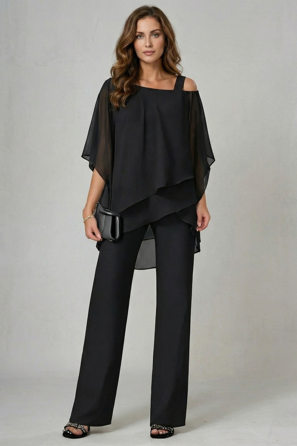 Asymmetric chiffon flow – Top and trouser set