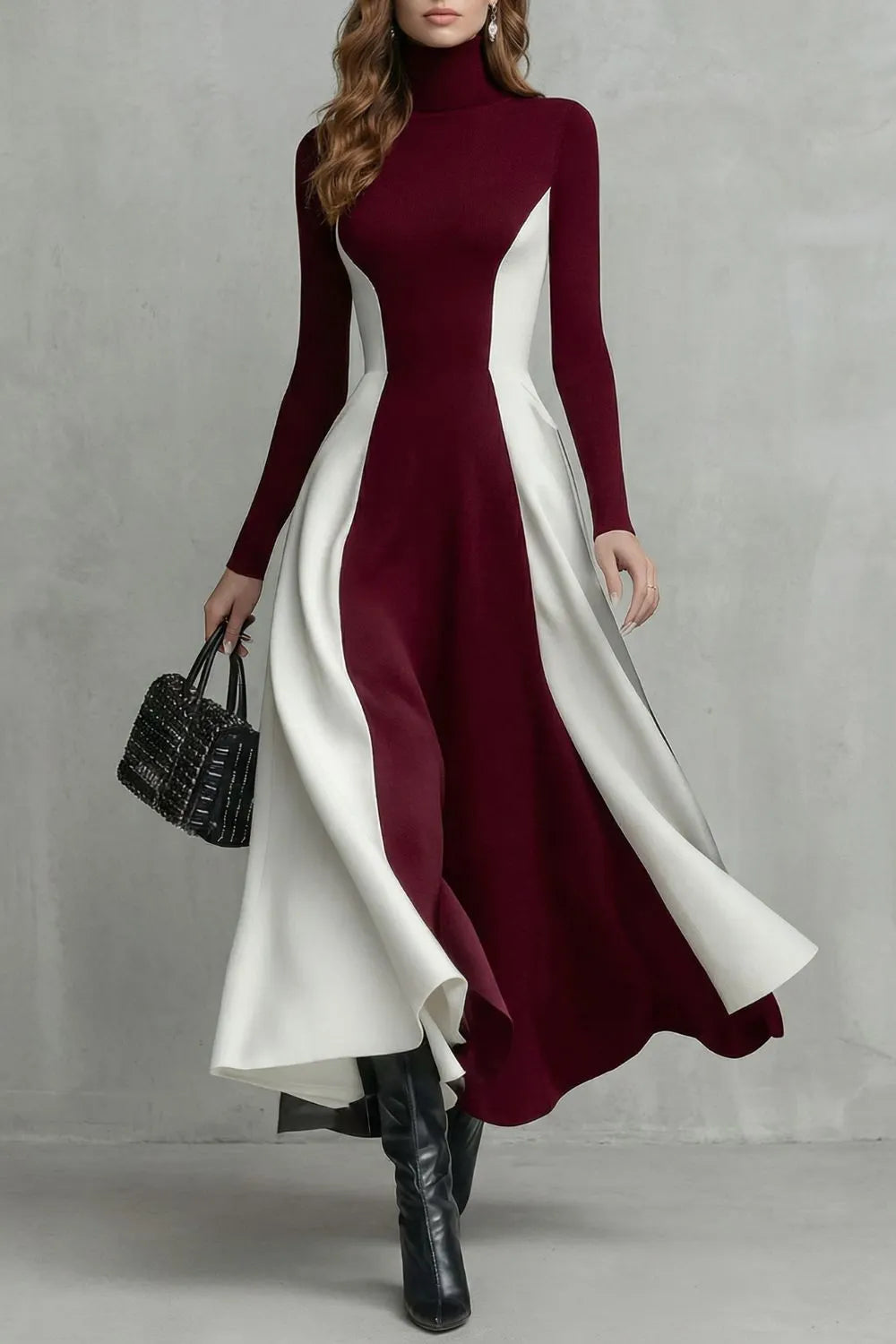 Sculpted contrast flow – Turtleneck dress