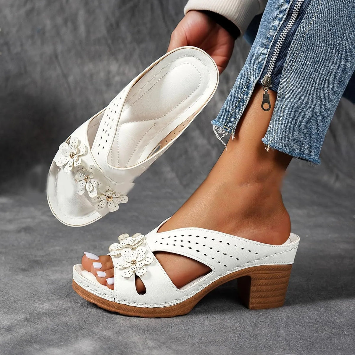 NEW ARRIVAL 70% OFF - Orthopedic Chunky Flowers High Heel Sandals - BUY 2 FREE SHIPPING
