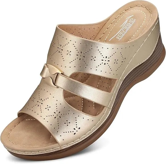 SHIBEVER Wedge Sandals for Women Hollow Out Slip On Platform Wedge Sandals Summer Casual Walking Shoes